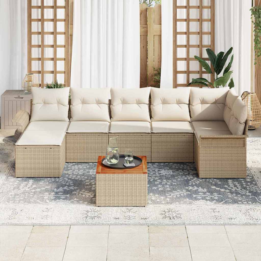 Garten-Sofa-Set mit Kissen mit Speicher 8 pcs Beige und Creme